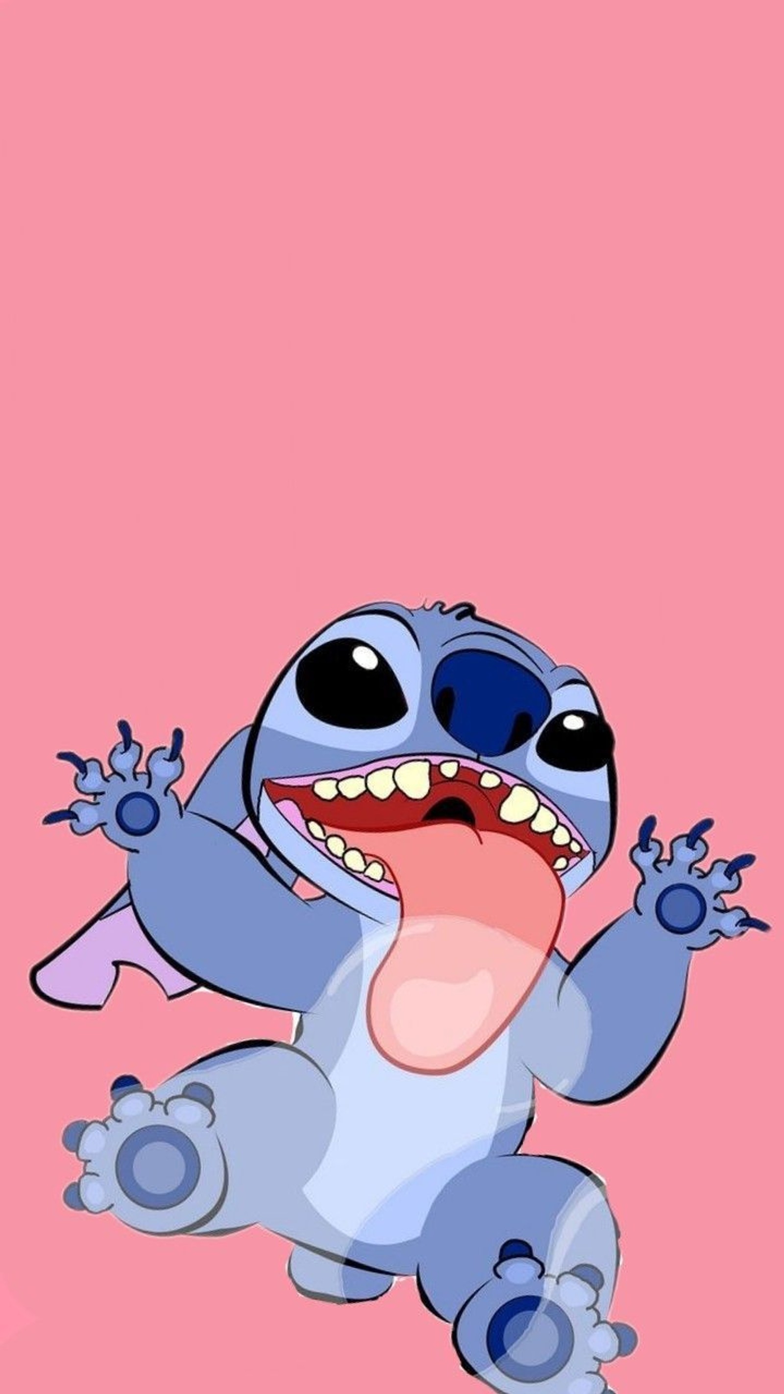 Um personagem de desenho animado com um grande sorriso no rosto (olá, linha, hello stitch, engraçado, funny stitch)