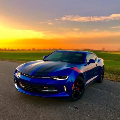 2018, preto, azul, camaro, carro