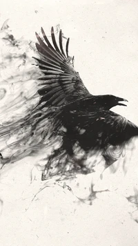 Black Bird in Flight Amidst Smoke