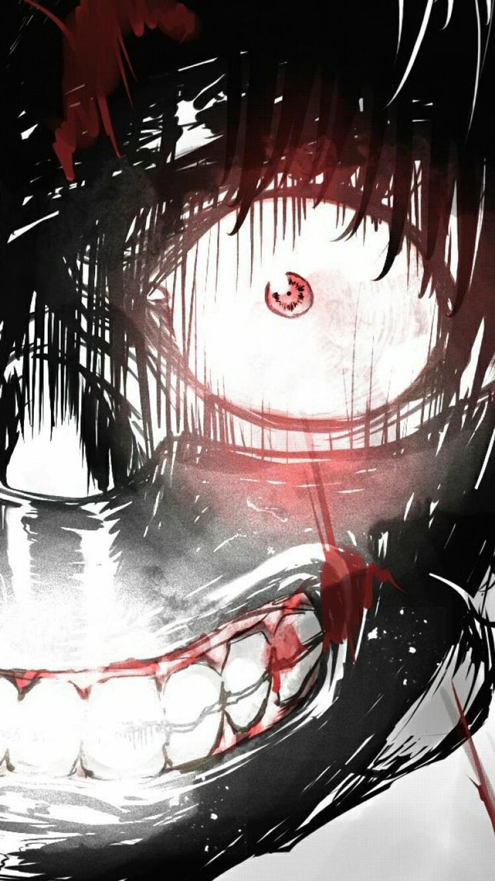 Hay un dibujo de una cara espeluznante con una luz roja (anime, ghoul, kaneki, tokio, tokyo)