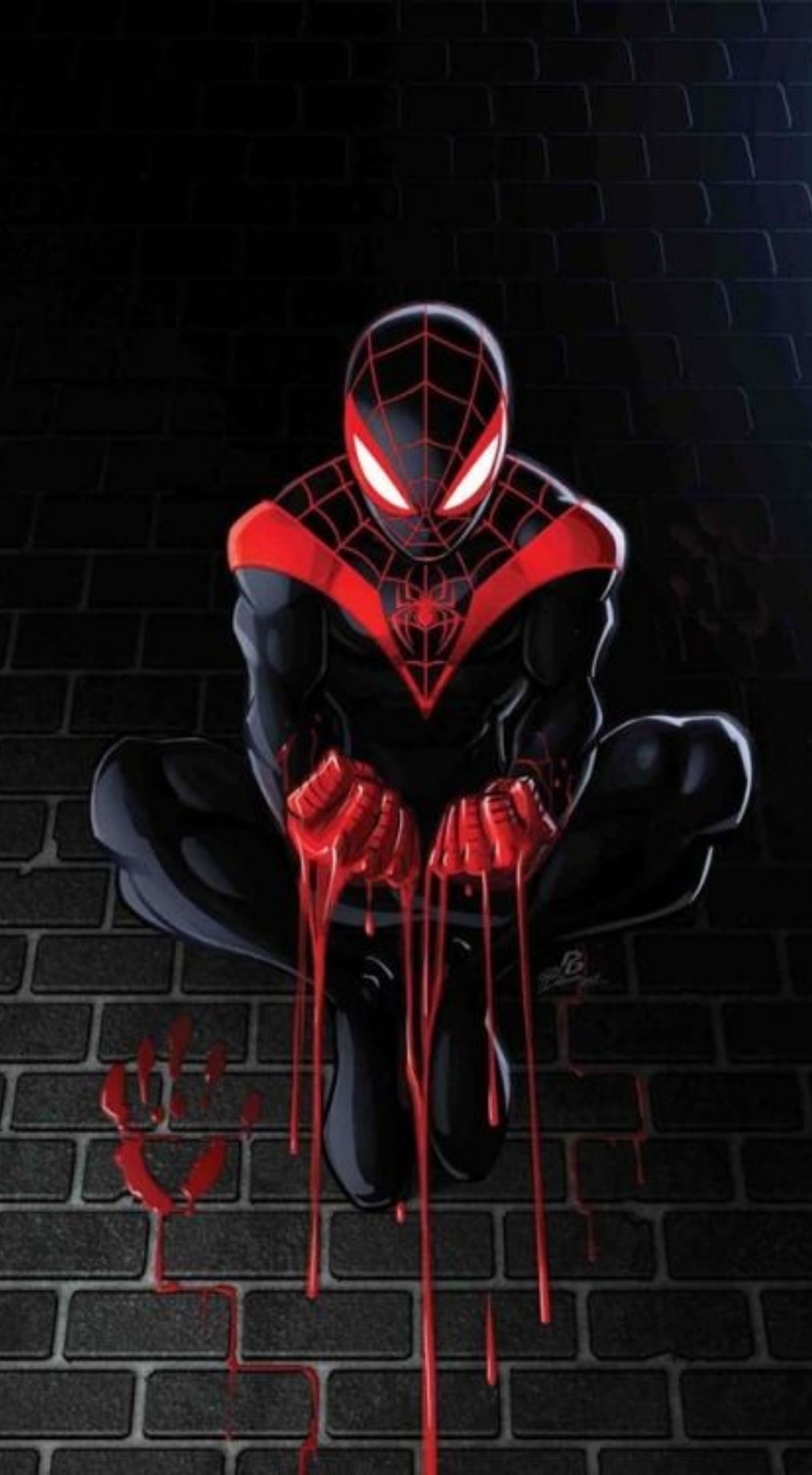 Spider-man assis sur un sol en briques avec du sang qui coule (spiderman, super)