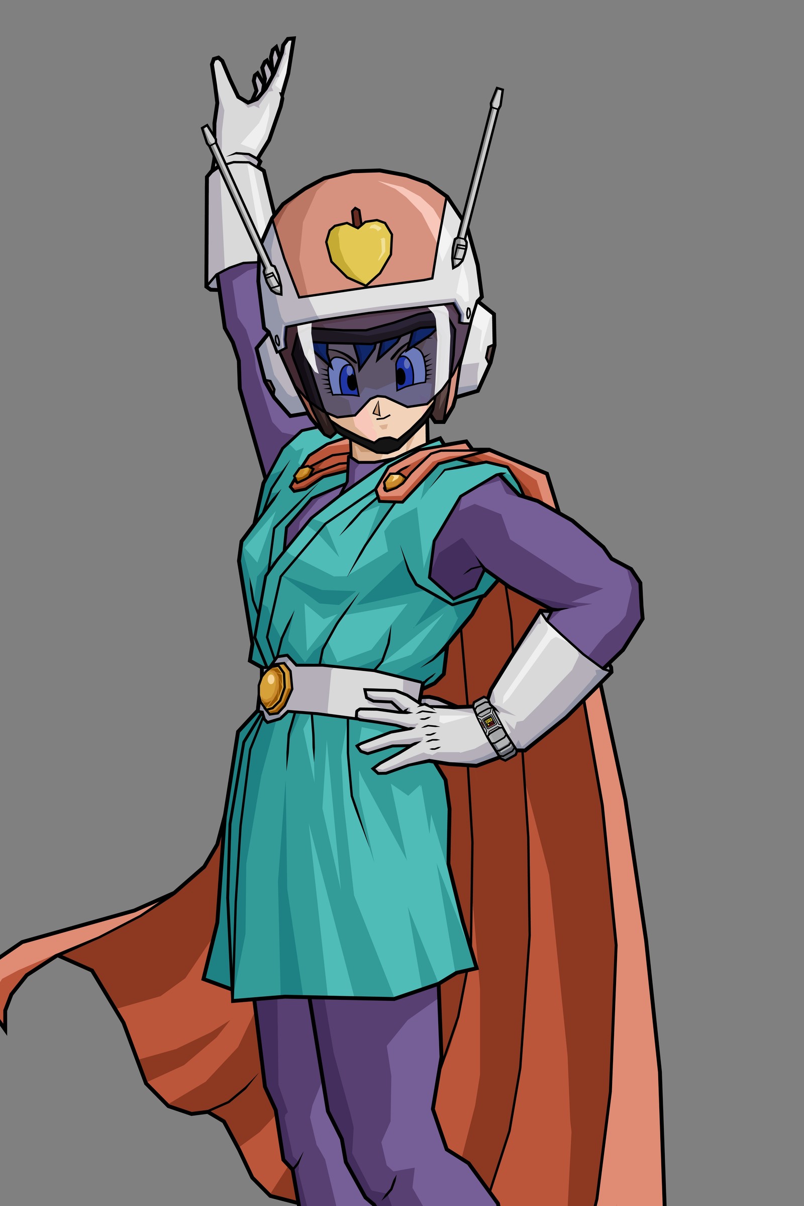 Un dibujo animado de una mujer en un traje espacial y casco (dbz, videl)