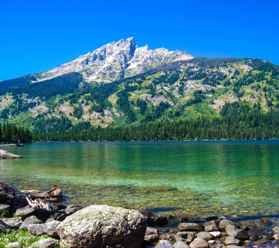 verde, lago, montanhas, árvores, água