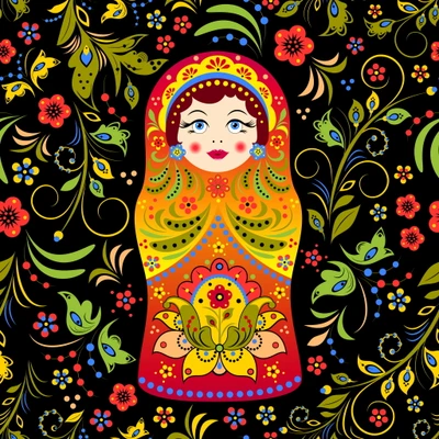 abstrato, arte, boneca, floral, matryoshka