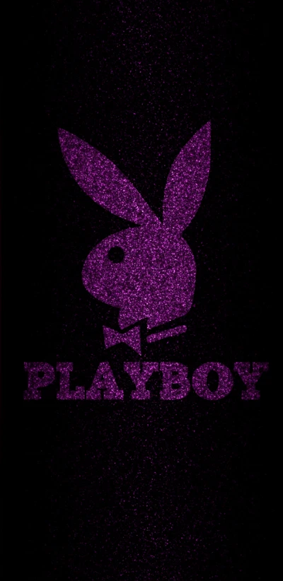 Glitzerndes pinkes Playboy-Logo auf schwarzem Hintergrund