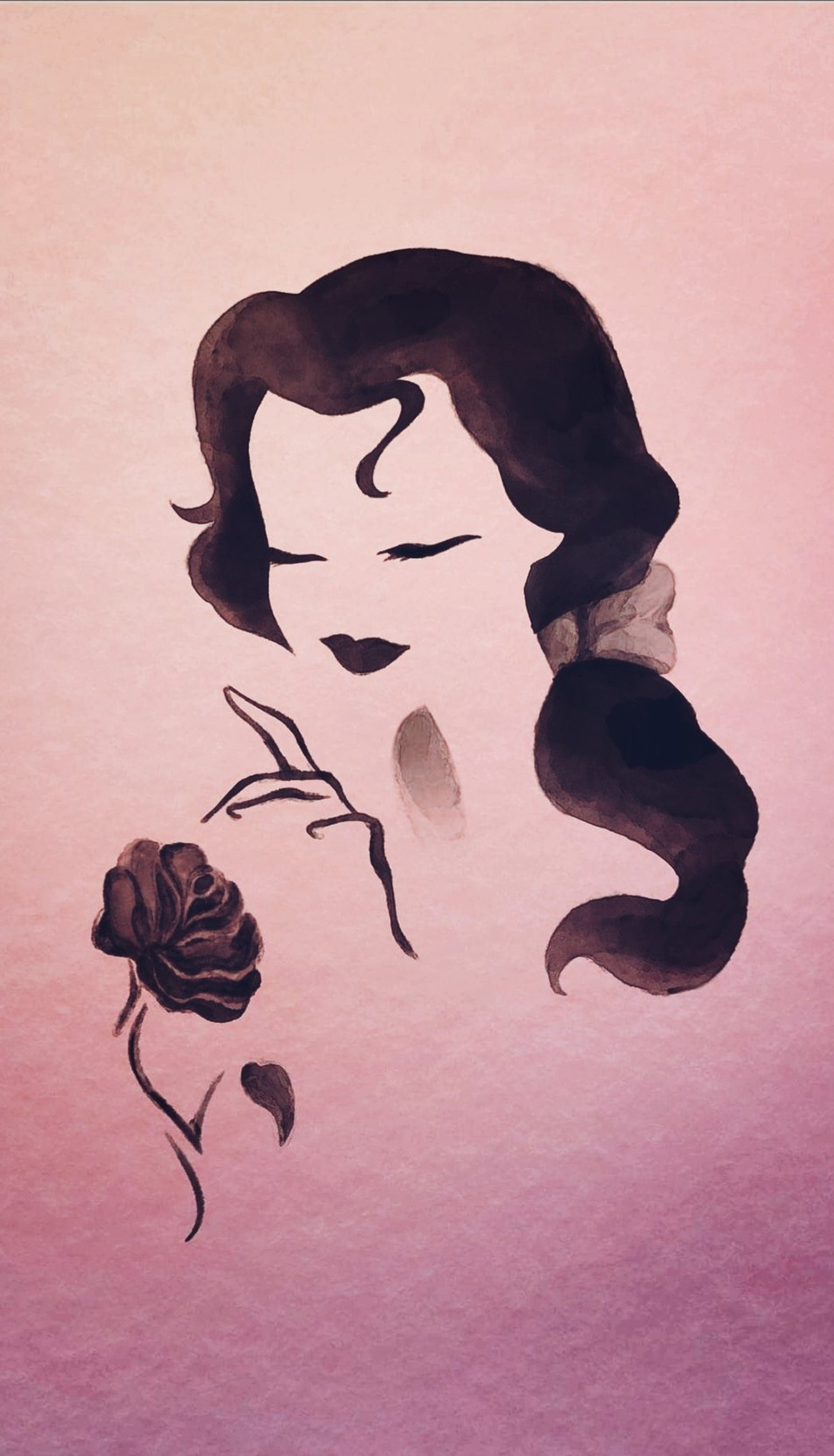 Peinture d'une femme avec une rose dans les cheveux (la belle et la bête, beauty and the beast, belle, disney, film)