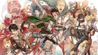 Dynamisches Ensemble von 'Attack on Titan'-Charakteren in Aktion