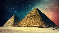 Grandes Pirámides de Giza bajo un cielo estrellado