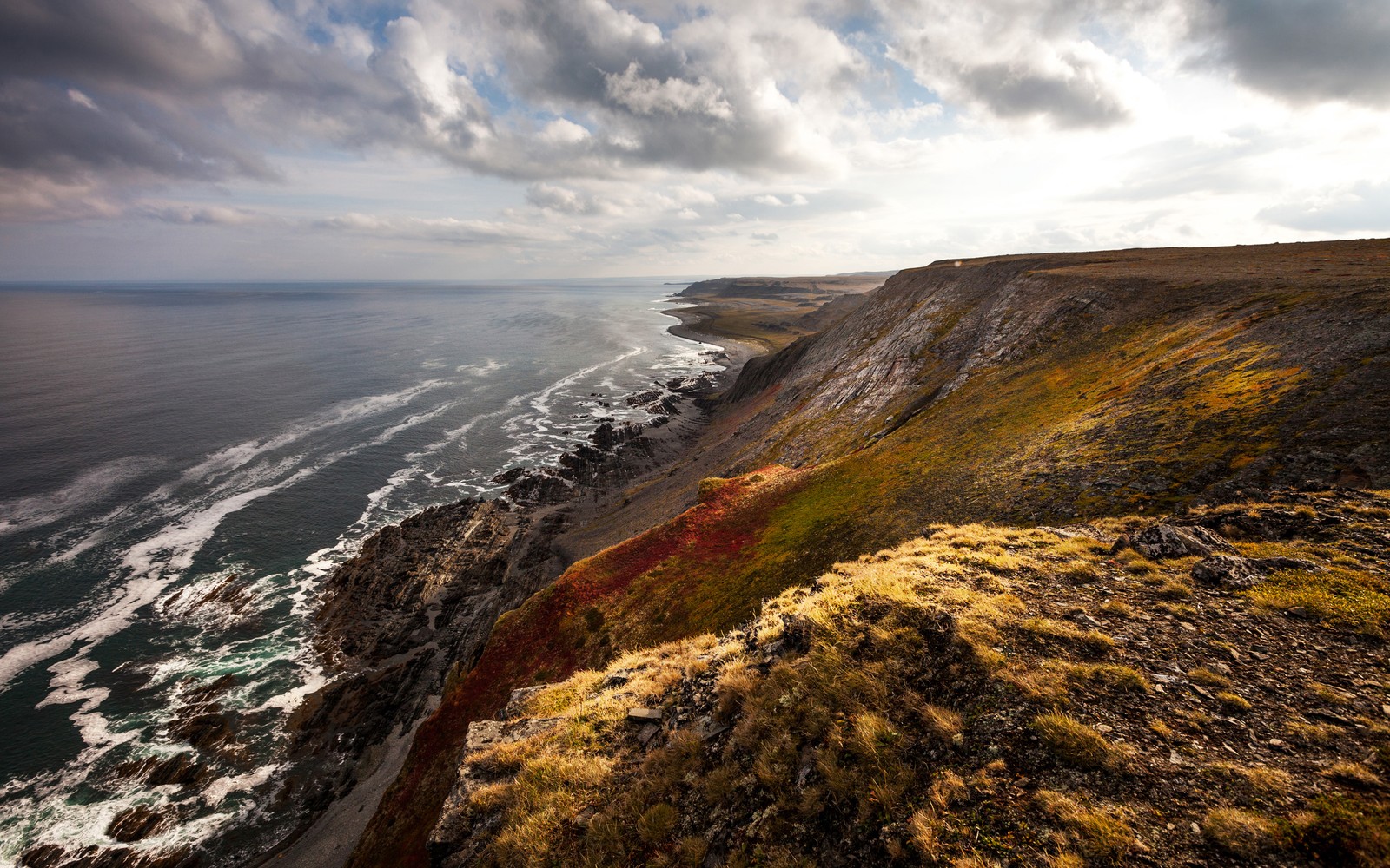 Vue d'une falaise surplombant l'océan et une plage (péninsule, la côte, mer, rivage, falaise)