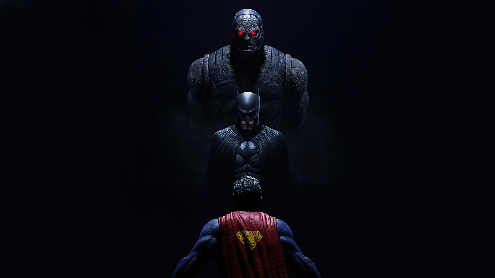 Батмен и супермен стоят на фоне темного фона (дарксайд, darkseid, batman, супермен, superman)