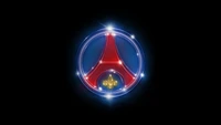 Logo néon du Paris Saint-Germain sur un fond sombre