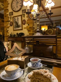 Charming Vintage Tea Setting with Cake and Coffee