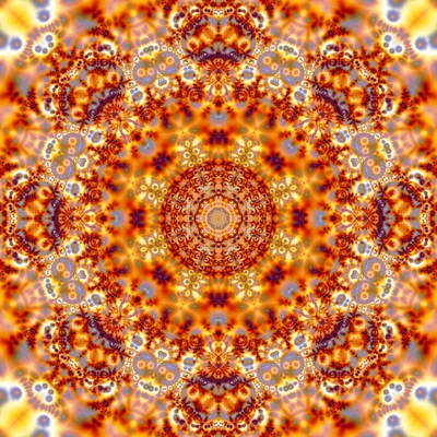 Kaleidoscope d'ambre : un motif fractal symétrique en orange et or