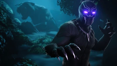 Panthère Noire Néon dans une Jungle Sombre - Fortnite Fond d'Écran 4K