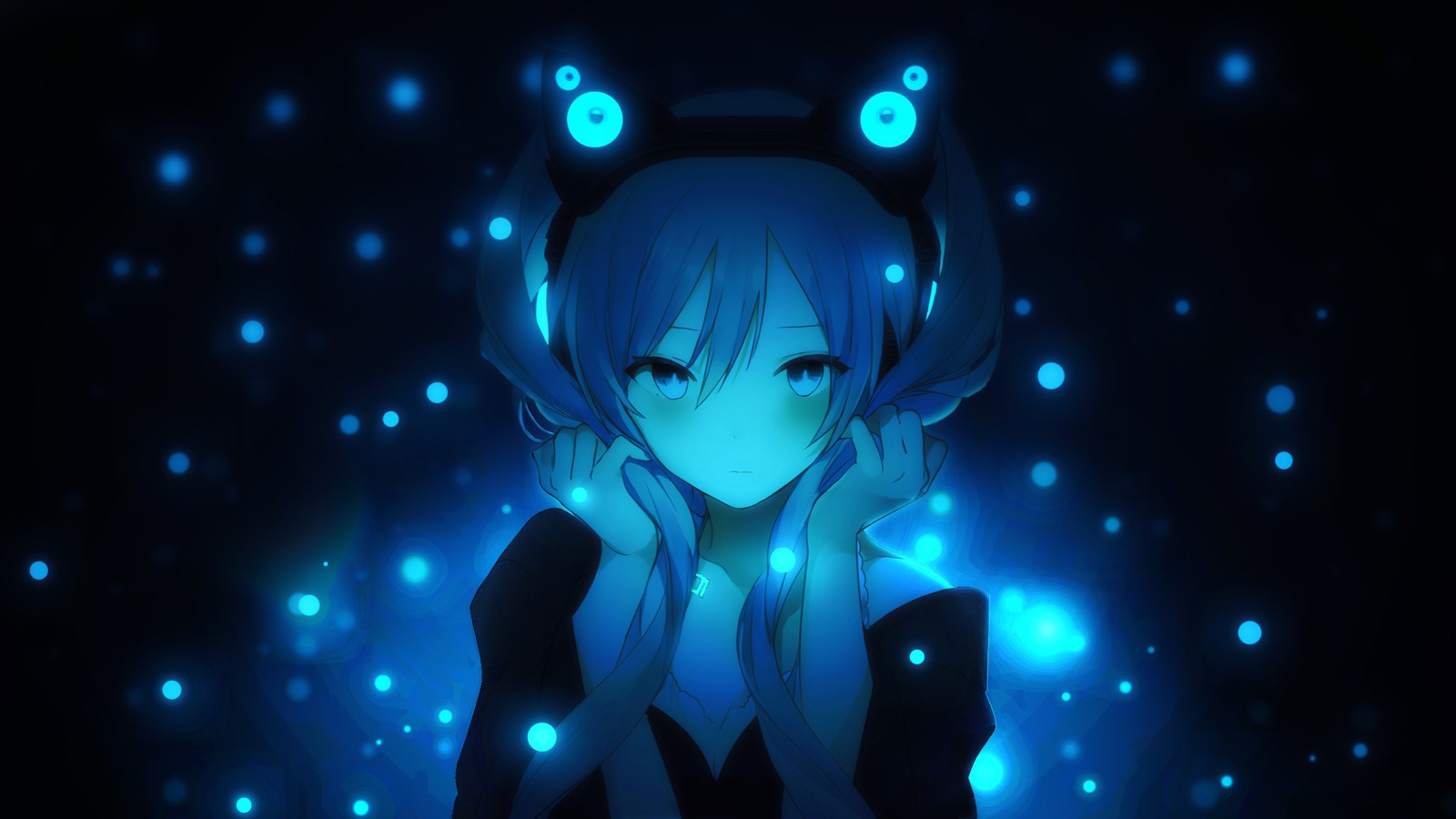 Anime, anime girl, blue eyes, black hair, blue eyes, blue eyes, blue eyes (hatsune miku, vocaloid, light, anime, illustration)