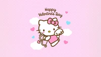 happy valentines day, hello kitty, pink background, sanrio, february wallpaper