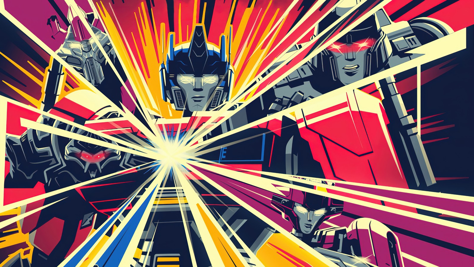 Un gros plan d'une affiche d'un robot avec un faisceau lumineux (transformers un, transformers one, film, transformers, affiche)