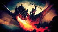 dragon, fantaisie, guerrier