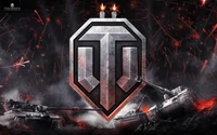 World of Tanks Logo with Explosive Visual Effects in a Dynamic Battlefield Setting