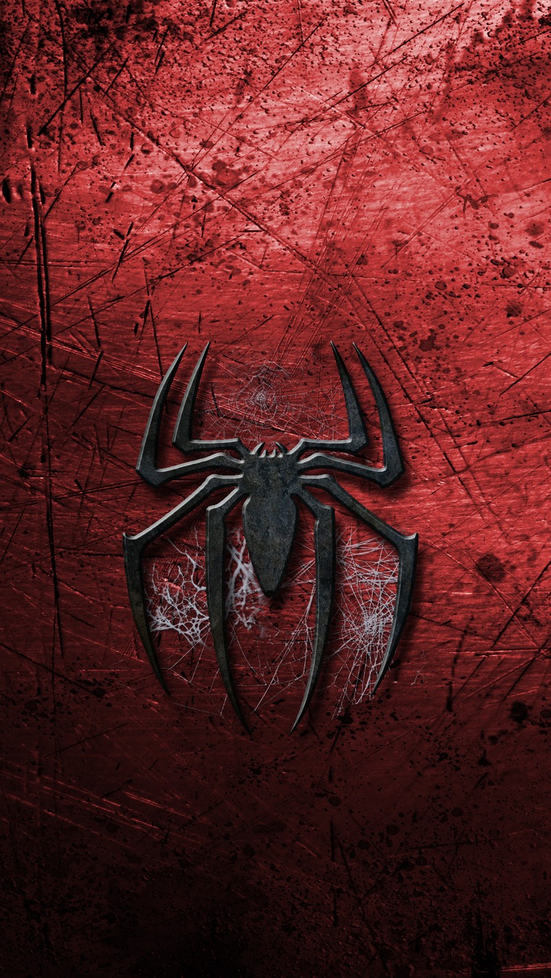 A close up of a spider logo on a red background (hthst, ththrt)