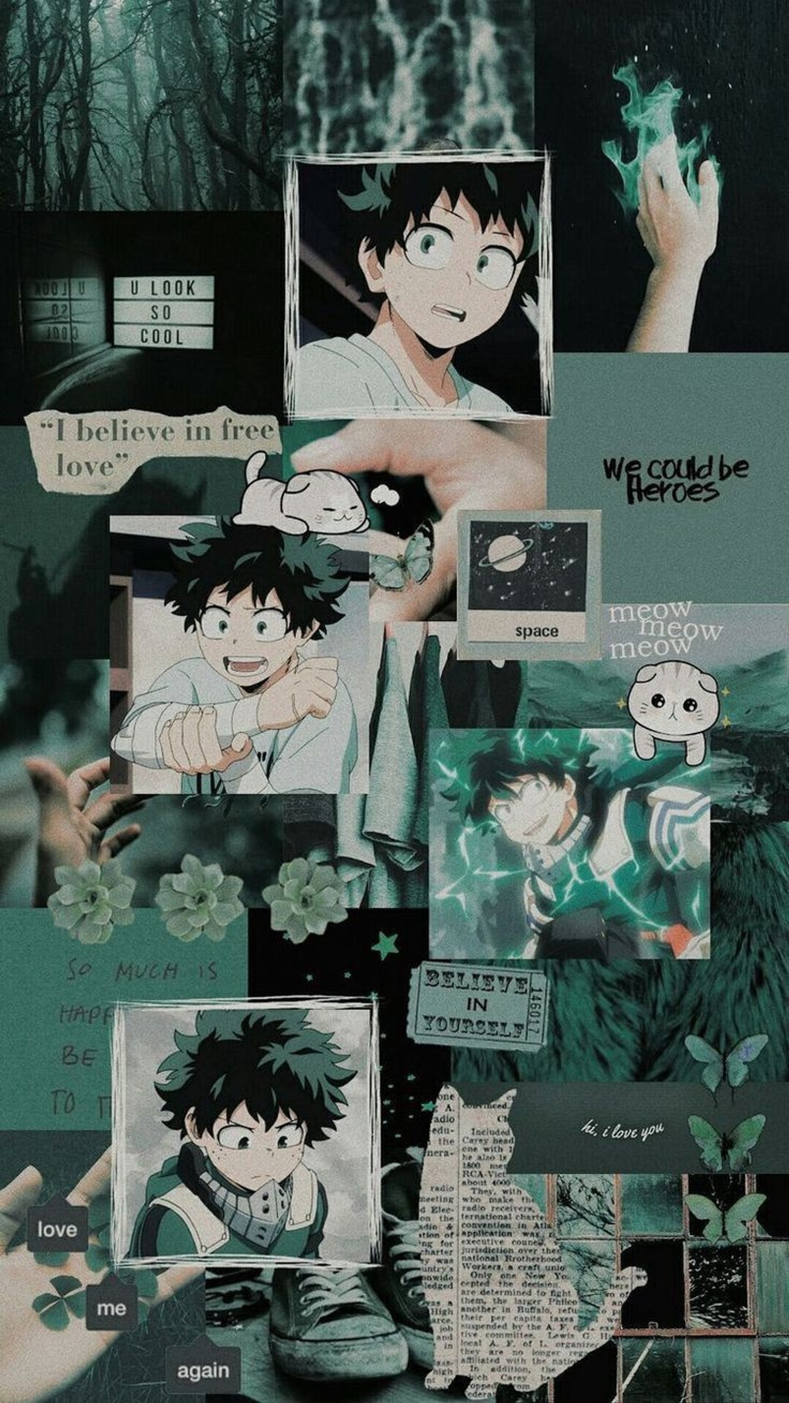 aesthetic, bnha, boku no hero, deku, green theme wallpaper