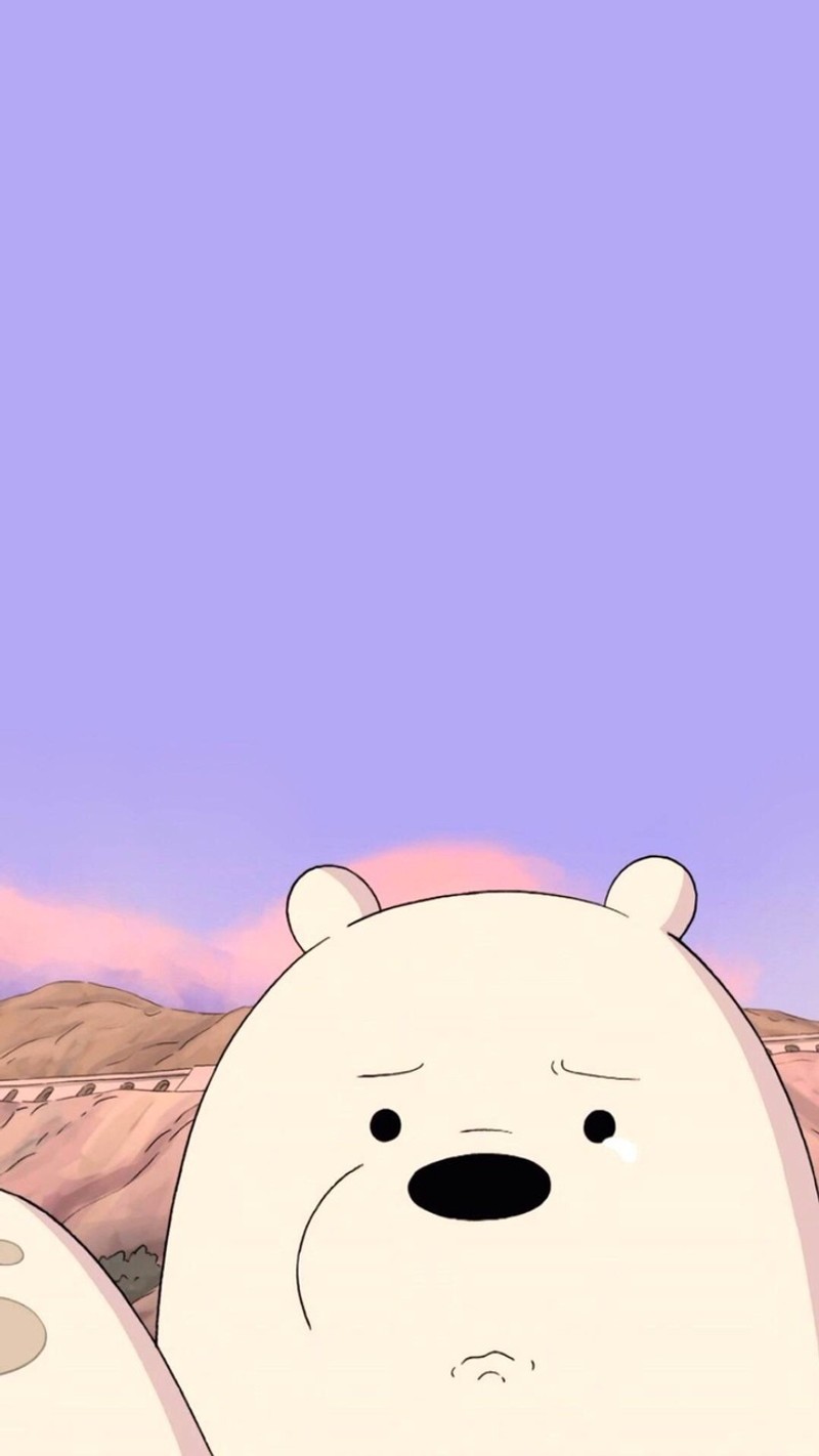 Um urso em cartoon com uma montanha ao fundo (desenho animado, fofo, papel de parede, webarebears)