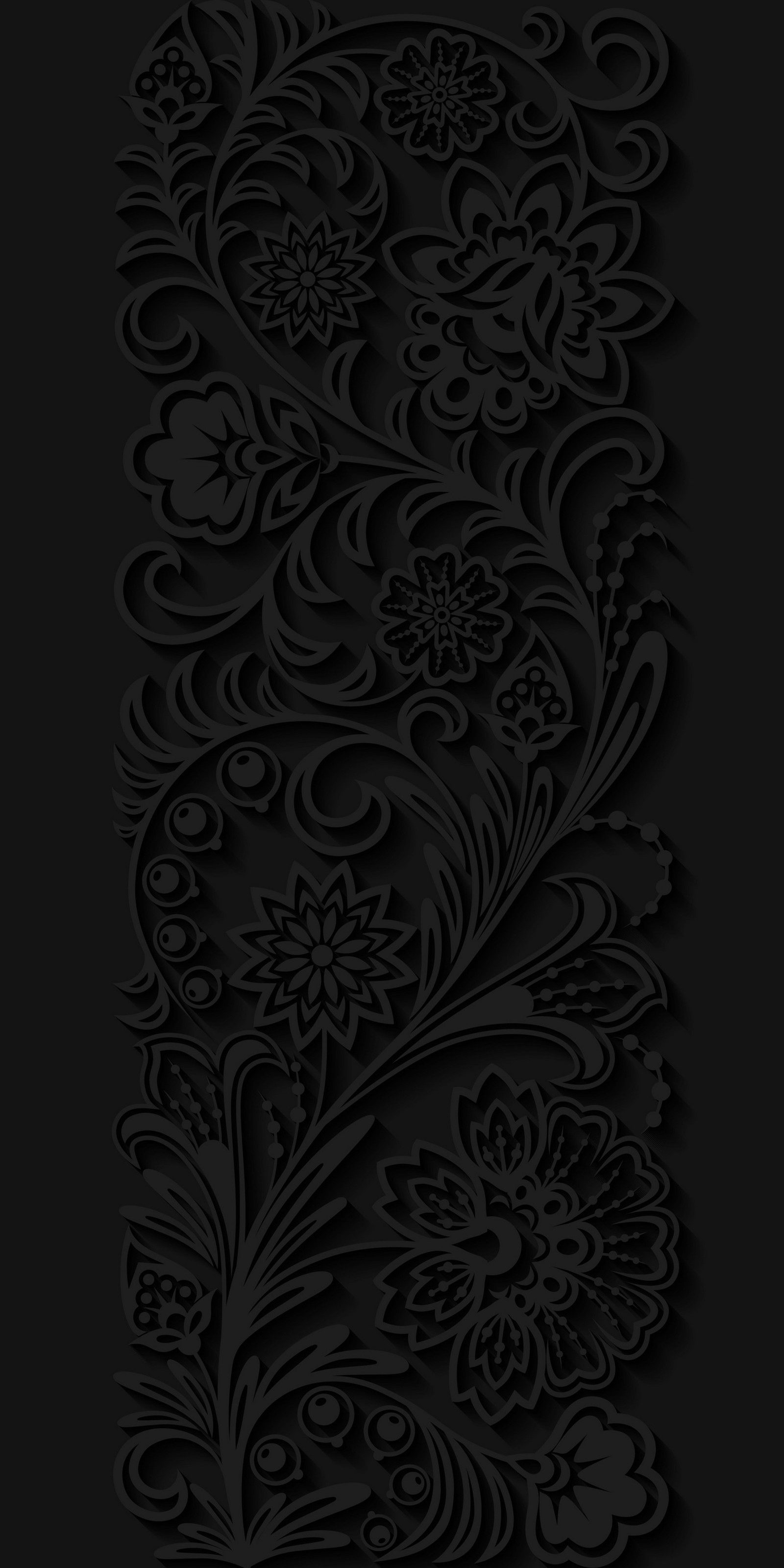 Un fondo negro con un diseño floral sobre él (3d, abstracto, negro, oscuro, diseño)