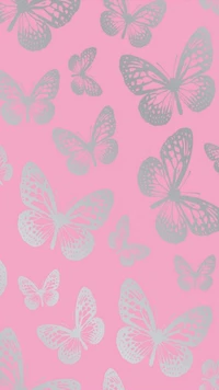 butterflys, pink, silver