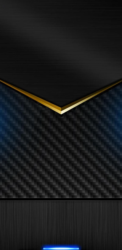 Carbon Fibre Design with Black and Gold Accents under Blue Light