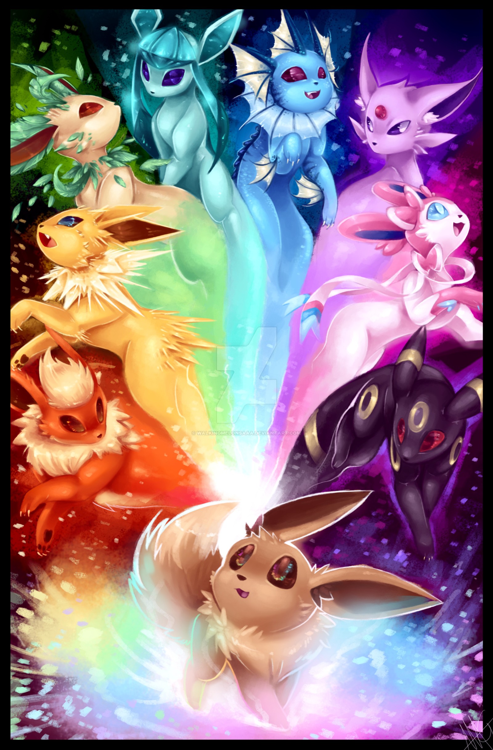 Pokemons are all different colors and sizes of their own (eeveelutions, pokemon)