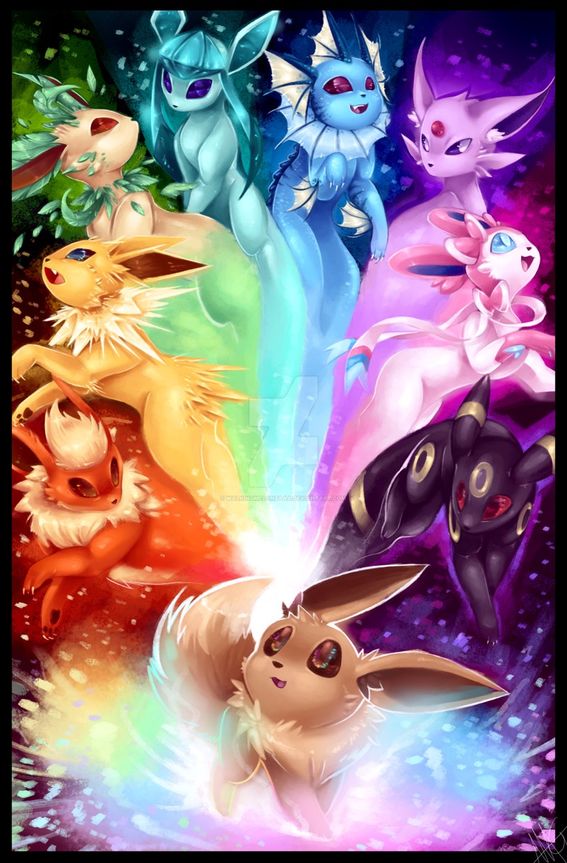 Покемоны все разных цветов и размеров (eeveelutions, pokemon)