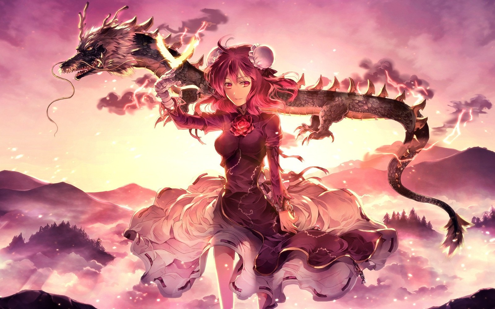 A woman with pink hair and a dragon in her hand (dragon, mythology, mythical creature, woman warrior, fictional character)