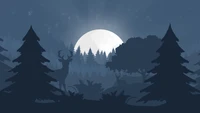 Silhouetted Forest Creatures Under a Moonlit Sky