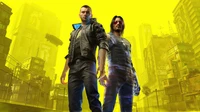 Cyberpunk 2077: V und Johnny Silverhand in einer Neon-Stadtlandschaft