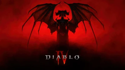 Silhouette von Lilith vor einem feurigen roten Hintergrund in Diablo IV.