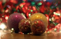 Glittering Christmas Ornaments Against a Festive Background