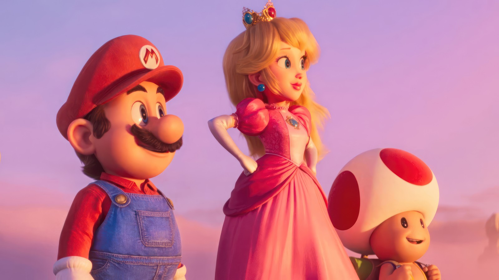 Скачать обои mario, принцесса пич, princess peach, жаба, супер марио брос