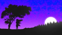 Silhouette d'une figure sous un ciel éclairé par la lune