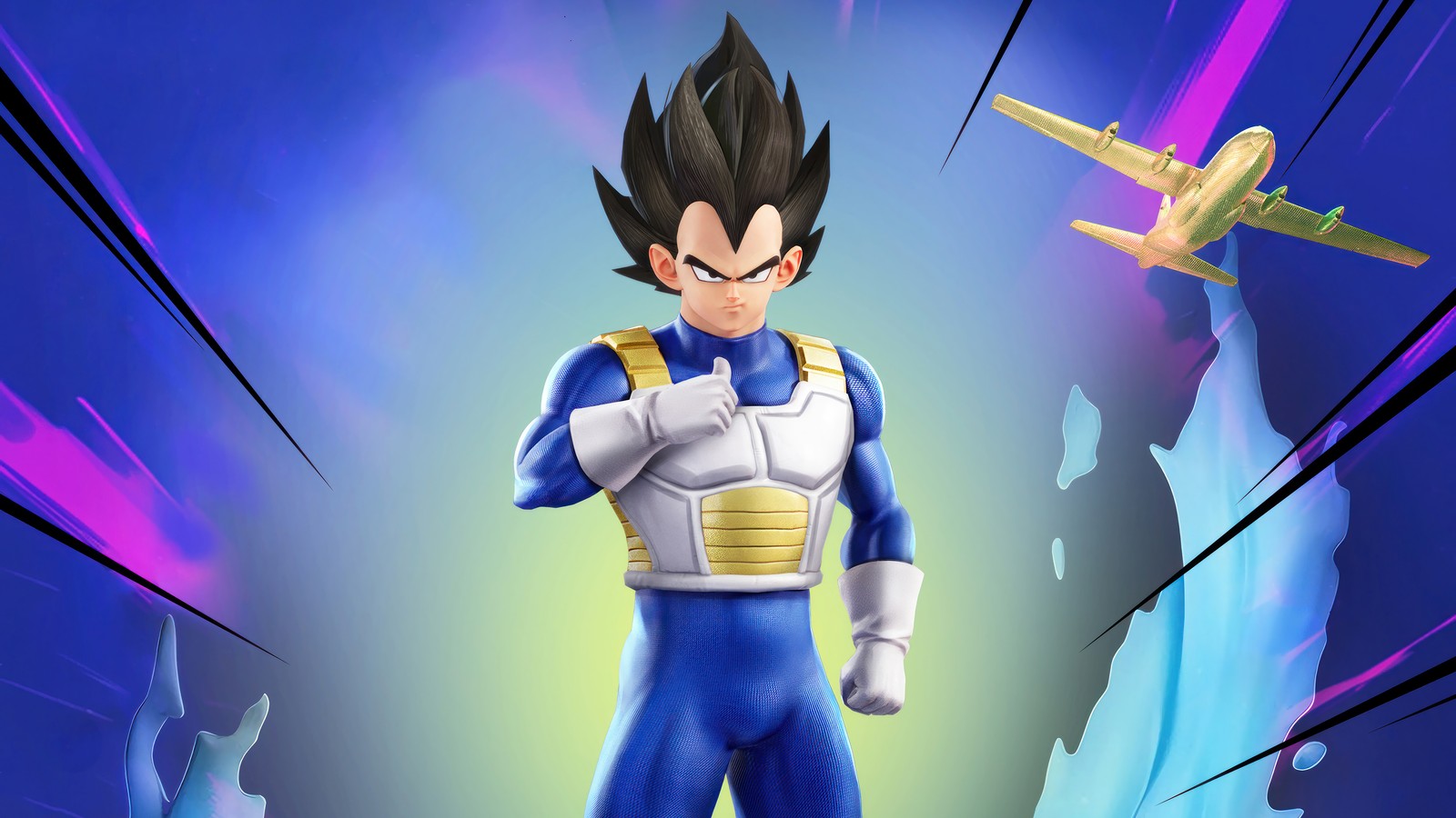 Image de dessin animé d'un jeune vegeta devant un avion (vegeta, dragon ball super, anime)