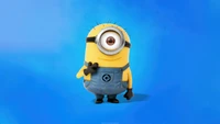 Minion alegre contra un fondo azul vibrante