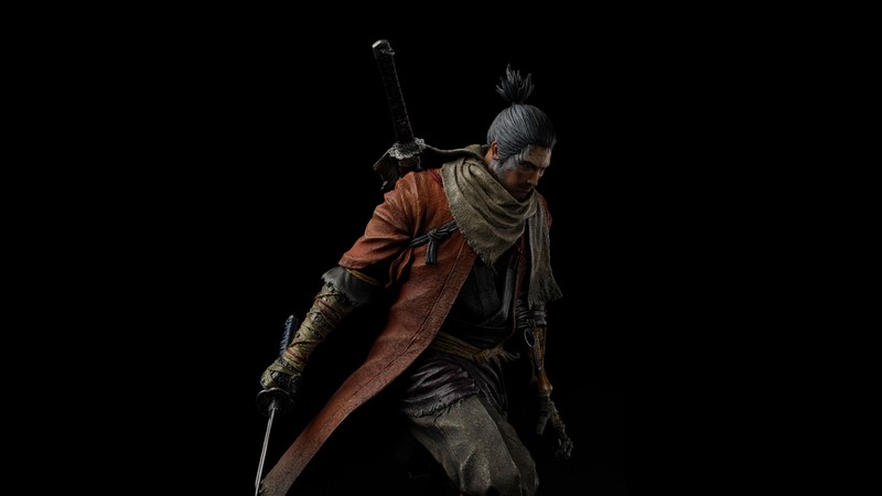 Крупный план человека с мечом в темной комнате (волк, sekiro shadows die twice, черный фон, amoled, черный темный)