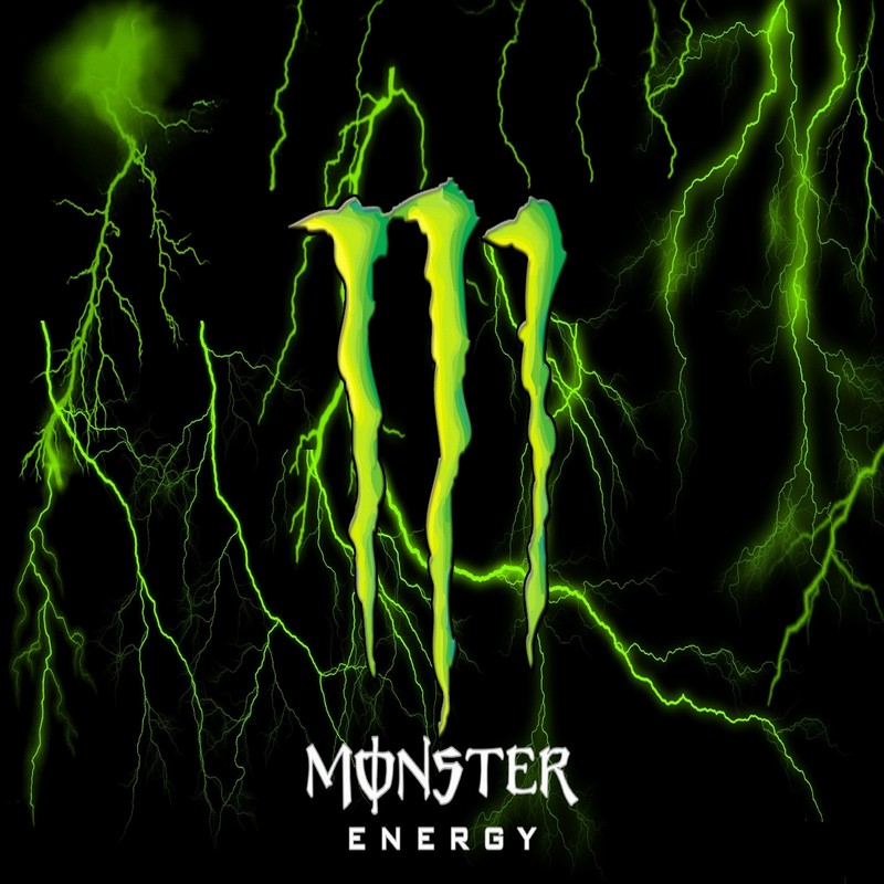 Крупный план энергетического напитка monster с молнией на заднем плане (зеленый абстрактный, монстр энергия, monster energy)