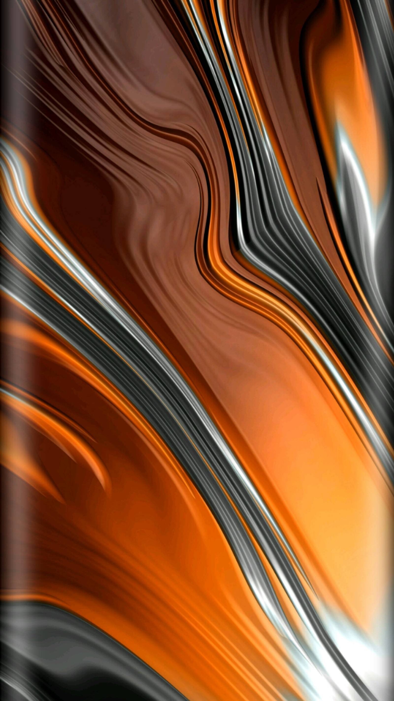 Fotografia abstrata de um redemoinho preto e laranja com uma borda branca (3d, abstrato, curvas, preto, borda)