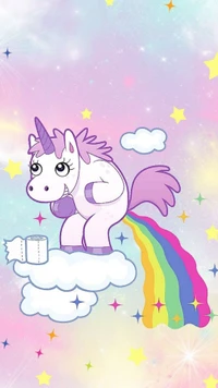 Unicornio caprichoso en una nube con una cola de arcoíris