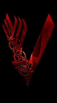 Logotipo vermelho inspirado nos vikings com design intrincado