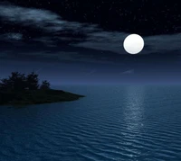 beauty, blue, moon, night, ocean