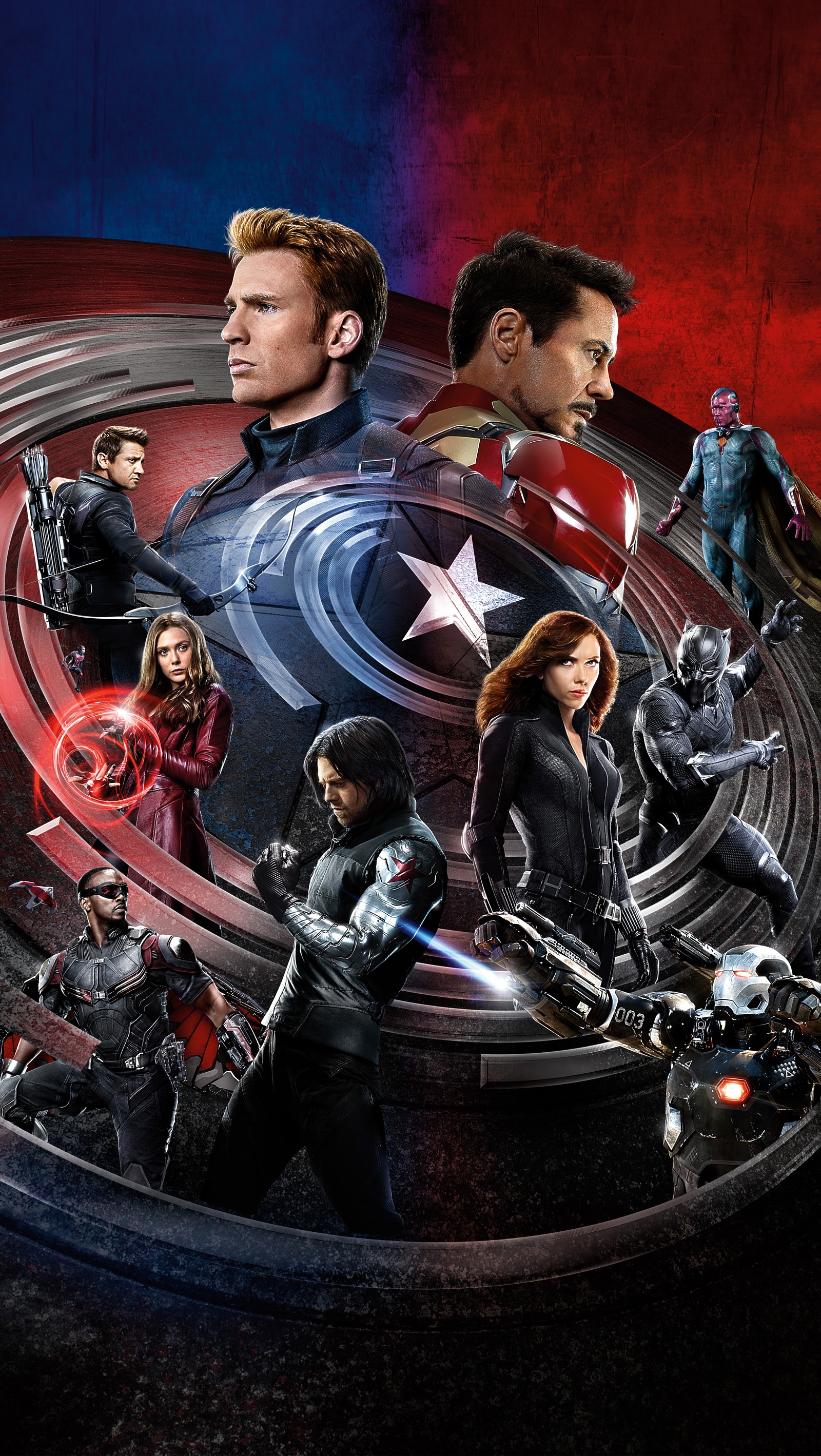 Affiche du film avengers 4 avec de nombreux personnages en cercle (veuve noire, black widow, captain america, guerre civile, marvel)