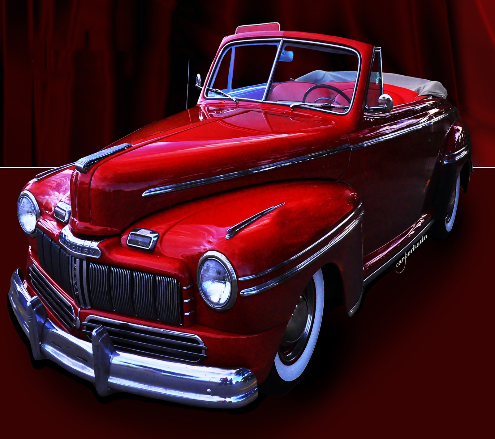 Arafed image of a classic red car with a red background (car, wallpaper)