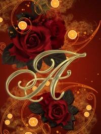 Elegant Red Roses with Ornate Letter 'A' Design