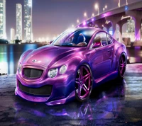 Sleek Purple Custom Car Under City Lights